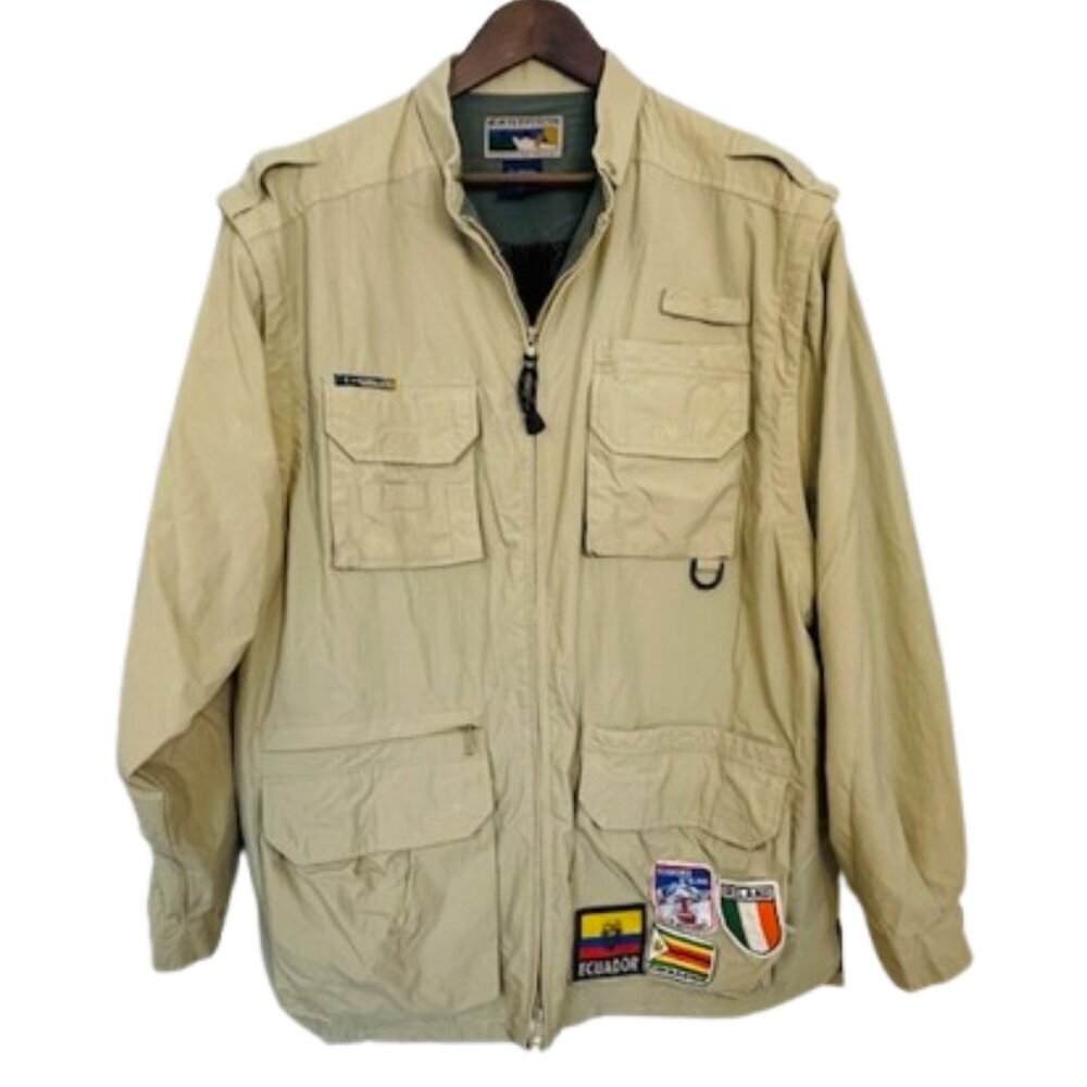 Vintage ExOfficio Climbing Travel Adventure Jacket/Vest World Patches XL